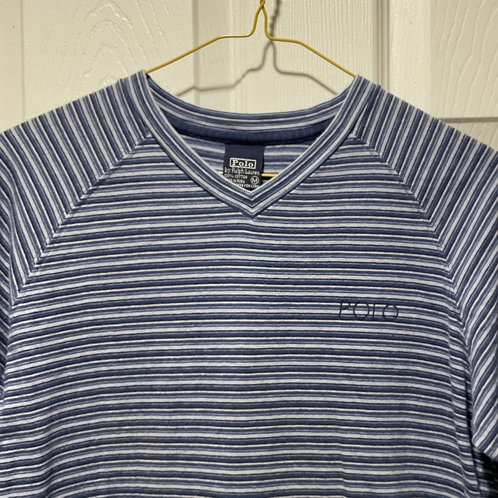 Polo by Ralph Lauren striped blue & white vneck tee top